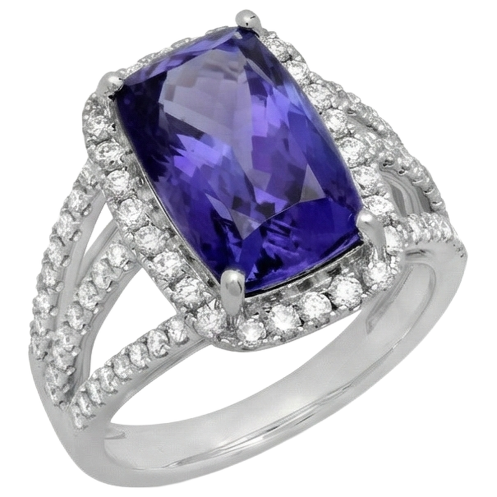 natural round tanzanite 6.55ct ring close up detail