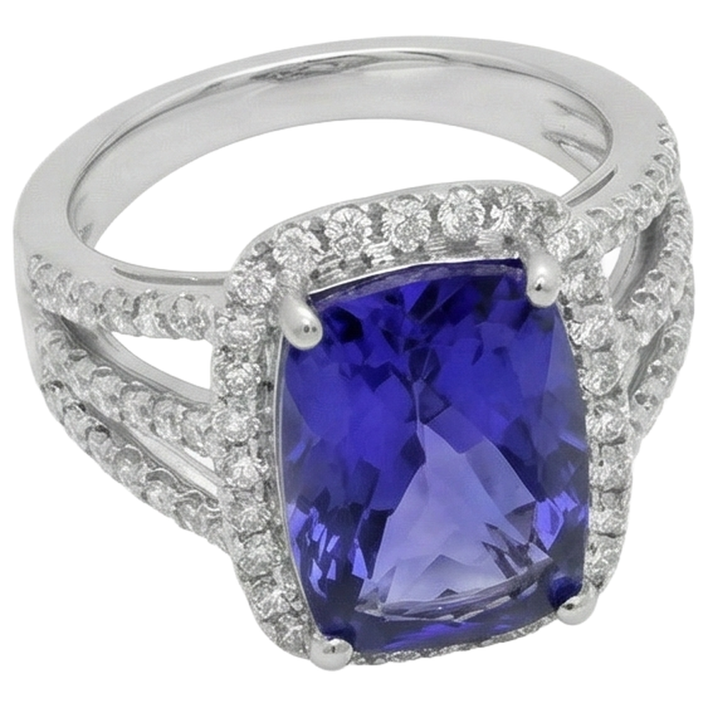 natural round tanzanite 6.55ct ring top view