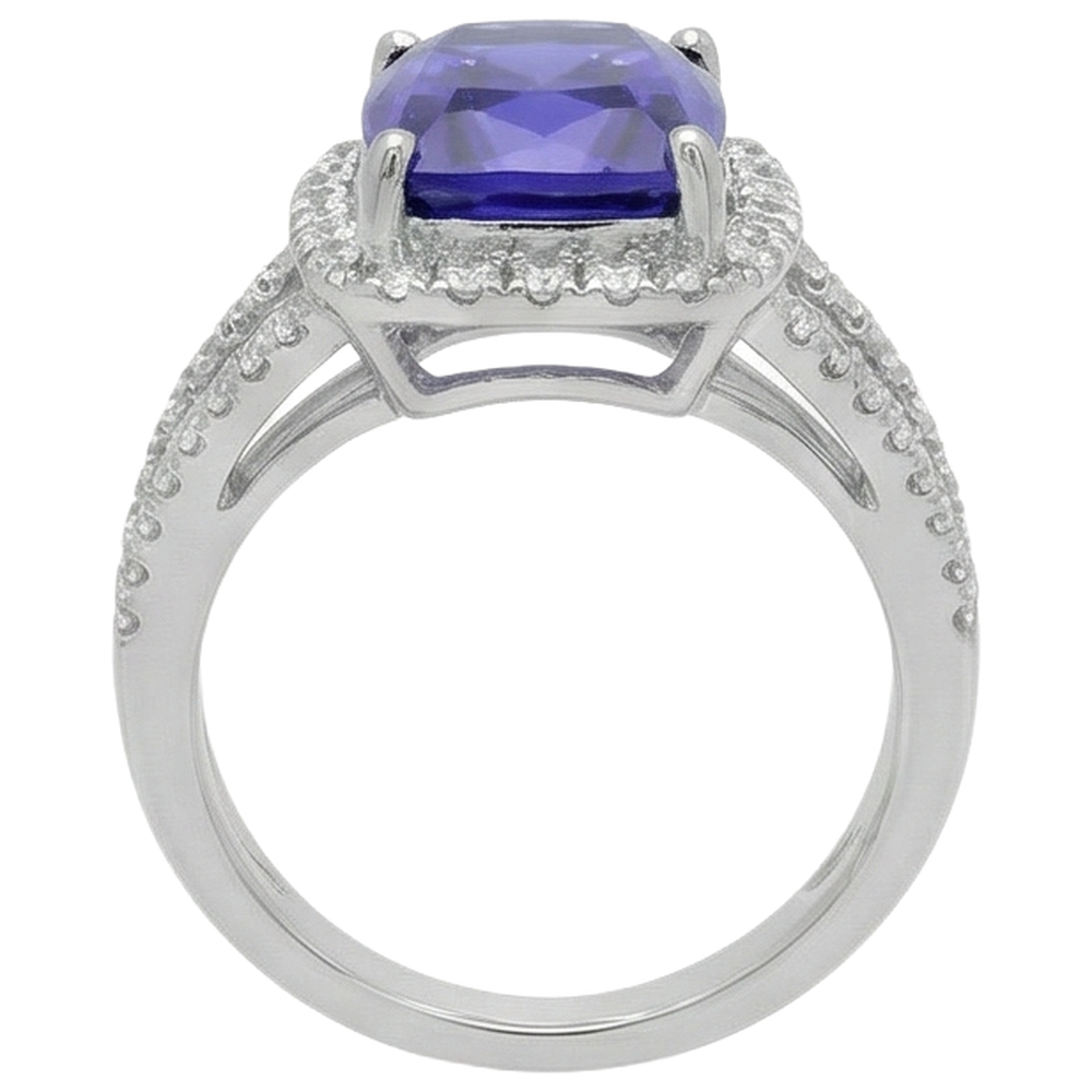 natural round tanzanite 6.55ct ring profile view