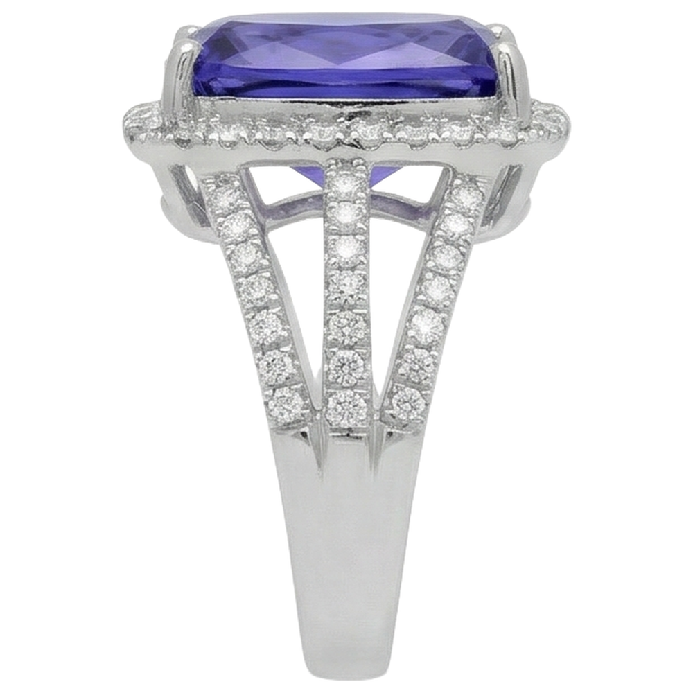 natural round tanzanite 6.55ct ring on white background
