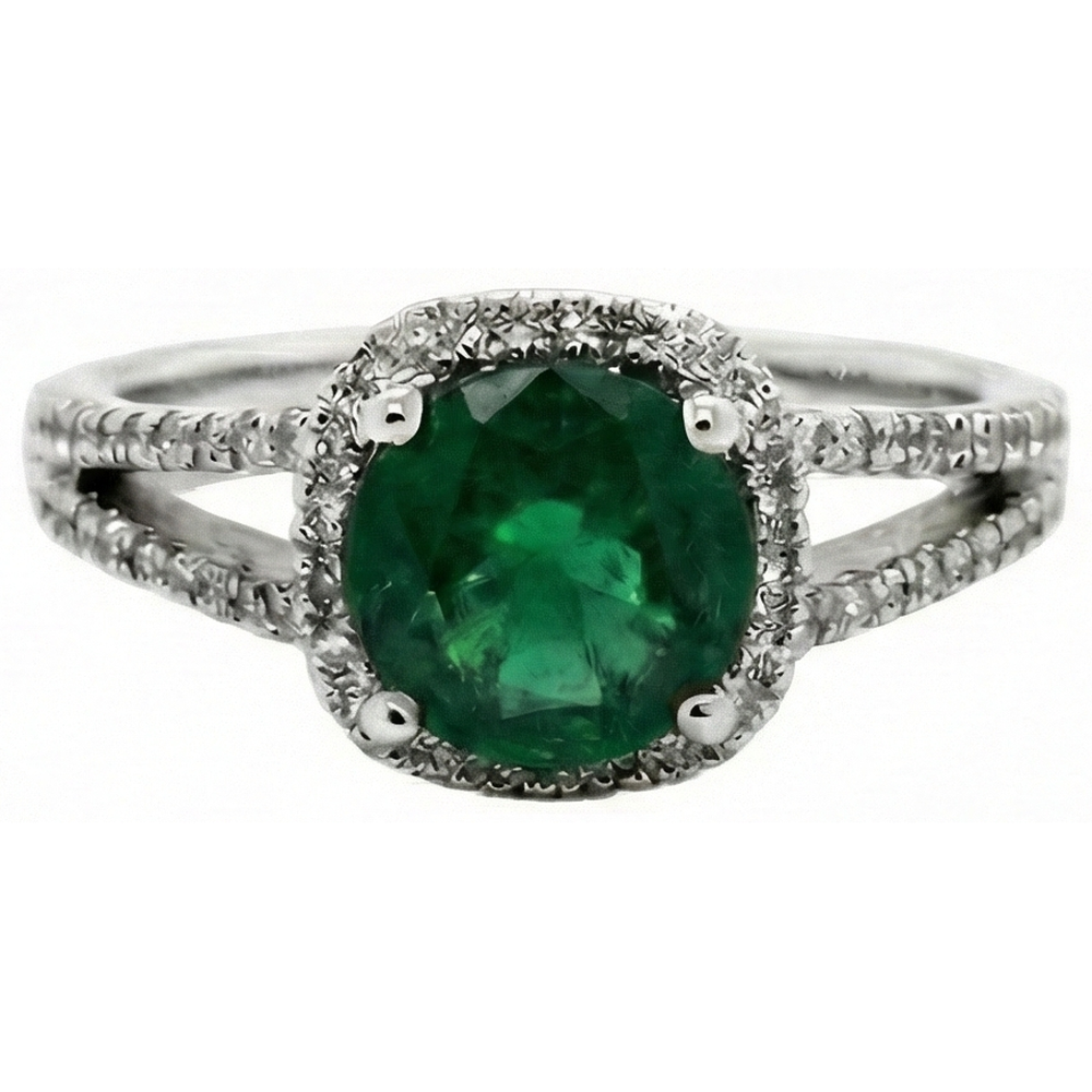 6.55 Ct Round Cut Green Emerald Natural Earth Mined Diamond ( Not Lab Grown ) Ring White Gold 14K