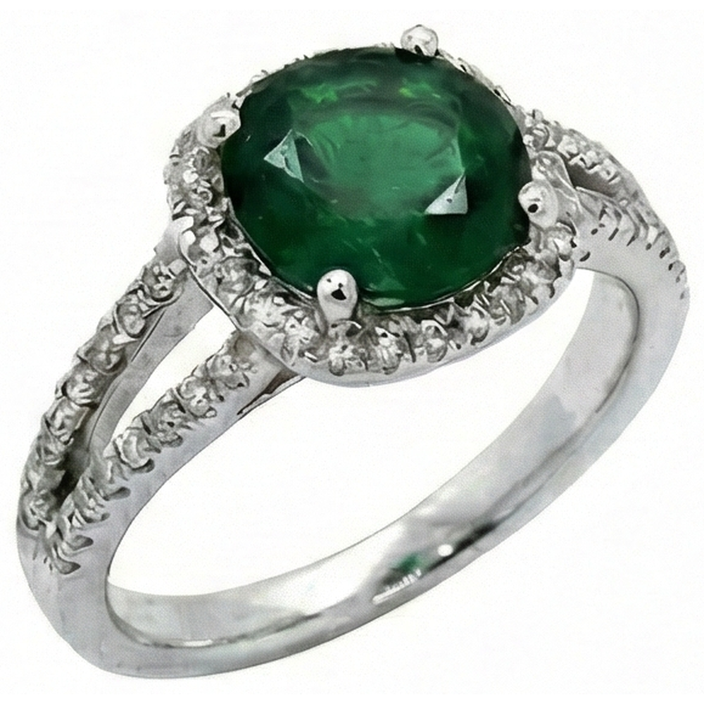 6.55 Ct Round Cut Green Emerald Natural Earth Mined Diamond ( Not Lab Grown ) Ring White Gold 14K