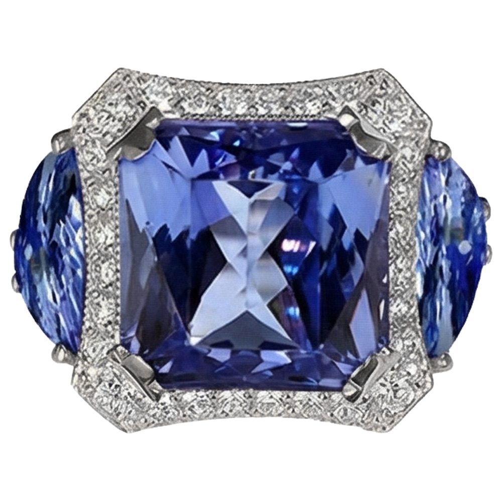 natural round tanzanite 6.75ct ring side angle