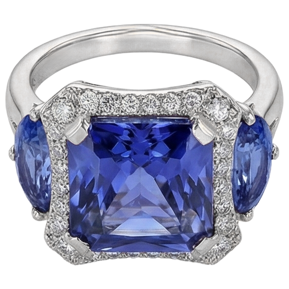 natural round tanzanite 6.75ct ring top view
