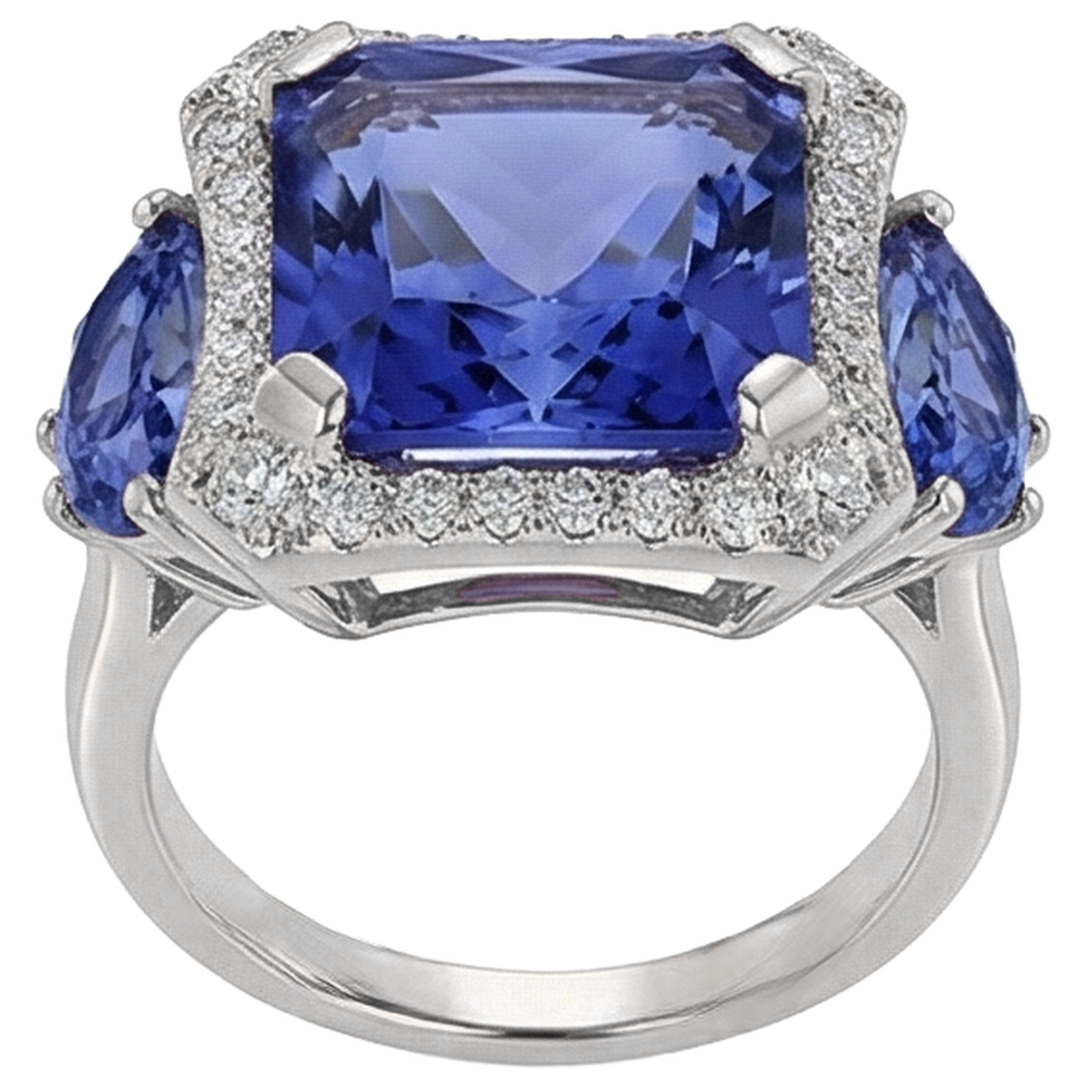 natural round tanzanite 6.75ct ring profile view
