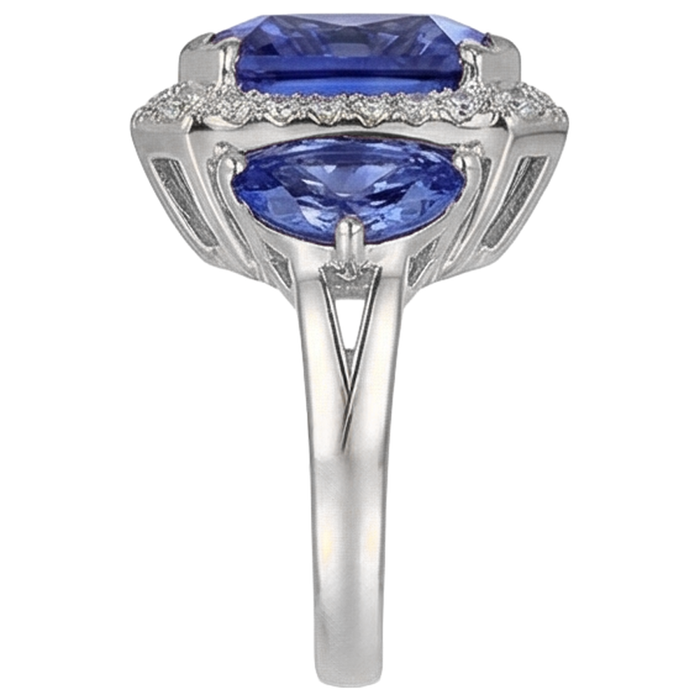 natural round tanzanite 6.75ct ring on white background