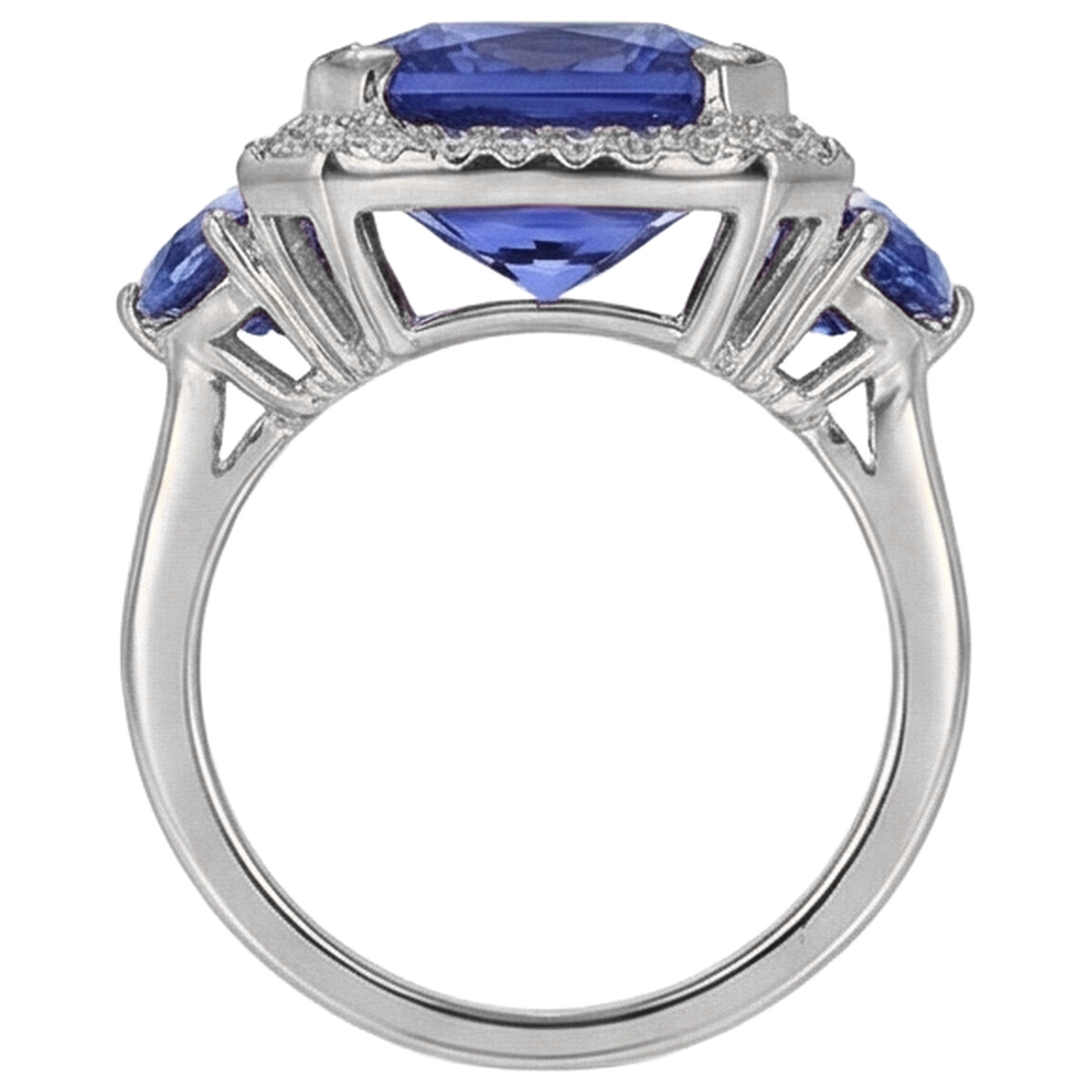 natural round tanzanite 6.75ct ring with diamond accents