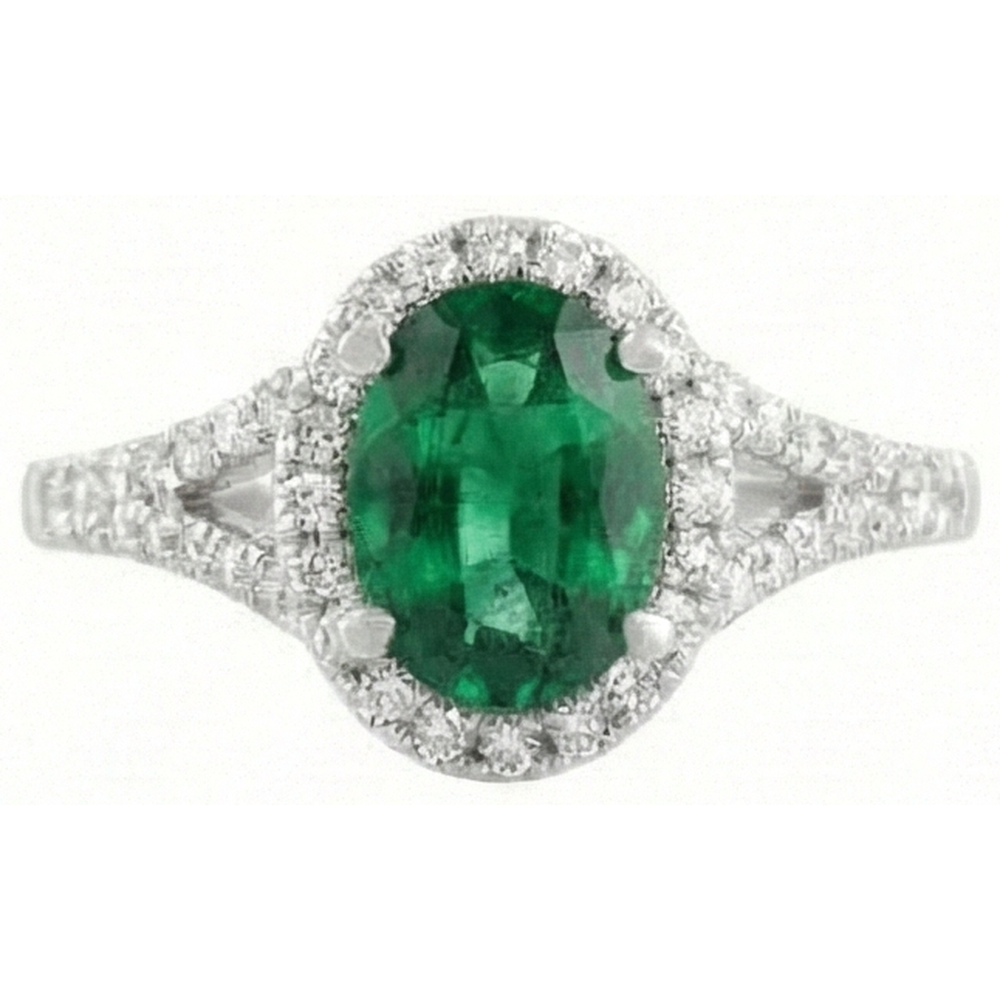 natural round emerald 6.75ct ring top view
