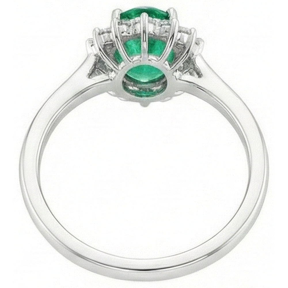 natural round emerald 6.75ct ring on white background