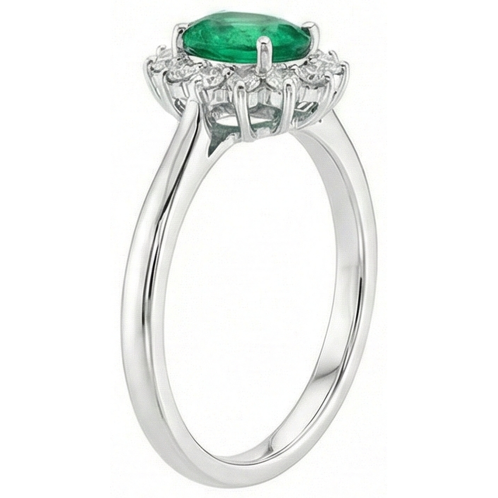 natural round emerald 6.75ct ring close up detail