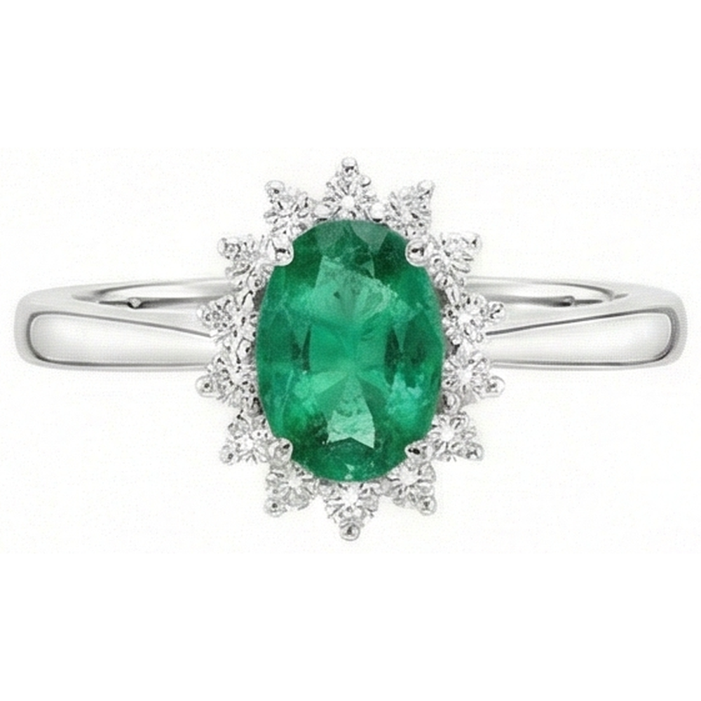 natural round emerald 6.75ct ring top view