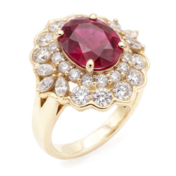 6.75 Carats Red Tourmaline And White Natural Earth Mined Diamond ( Not Lab Grown )s Ring White Gold 14K