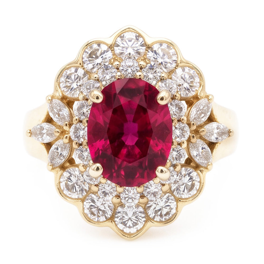 6.75 Carats Red Tourmaline And White Natural Earth Mined Diamond ( Not Lab Grown )s Ring White Gold 14K
