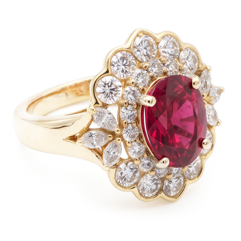 6.75 Carats Red Tourmaline And White Natural Earth Mined Diamond ( Not Lab Grown )s Ring White Gold 14K