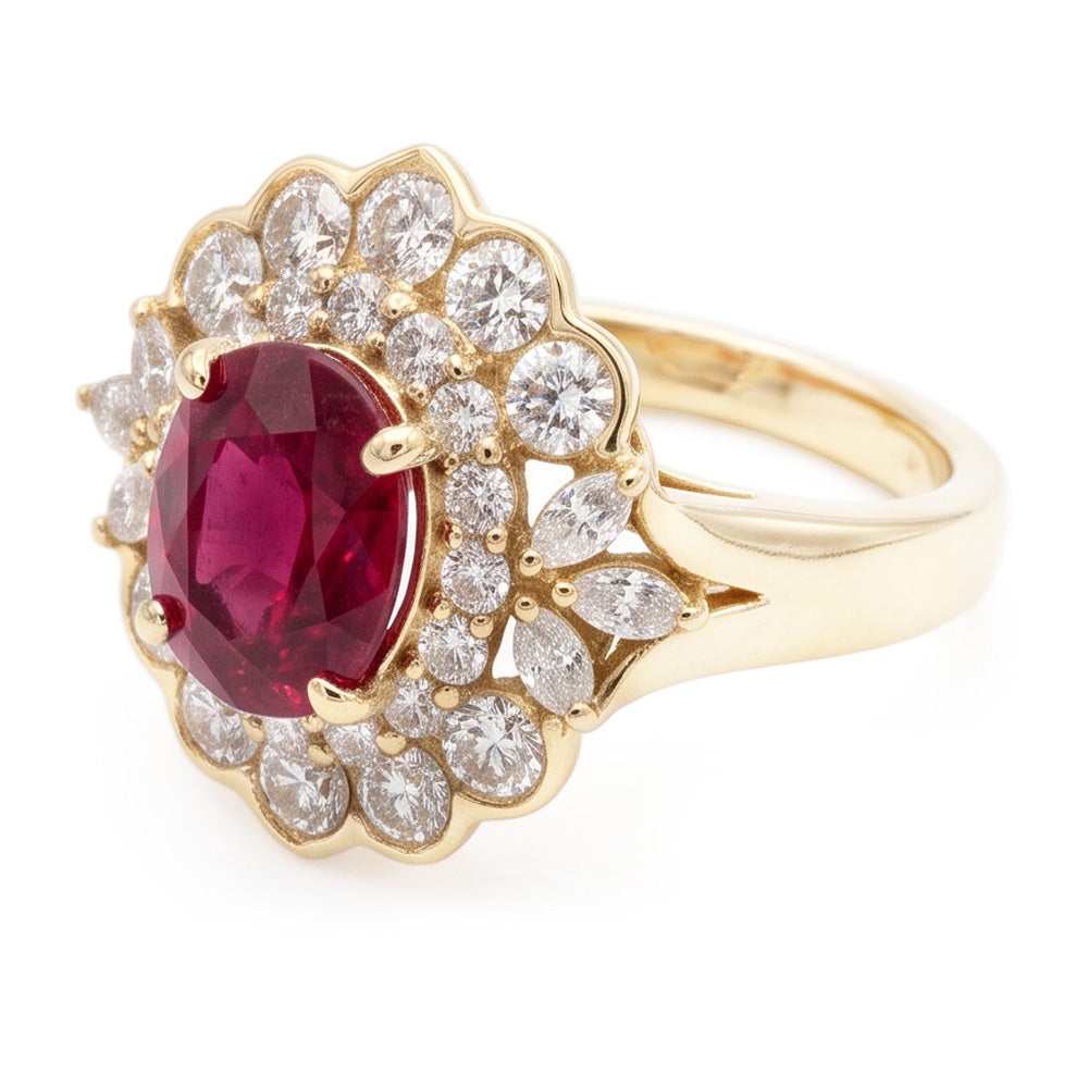 6.75 Carats Red Tourmaline And White Natural Earth Mined Diamond ( Not Lab Grown )s Ring White Gold 14K