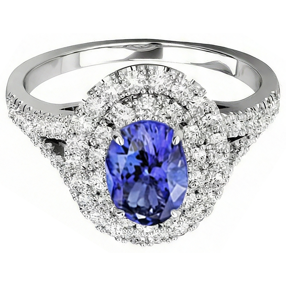 6.75 Carats Tanzanite And Natural Earth Mined Diamond ( Not Lab Grown ) s Ring 14K White Gold