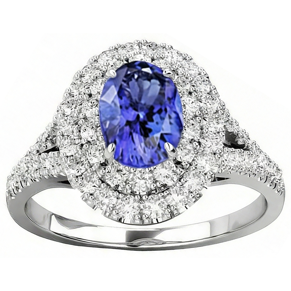 6.75 Carats Tanzanite And Natural Earth Mined Diamond ( Not Lab Grown ) s Ring 14K White Gold