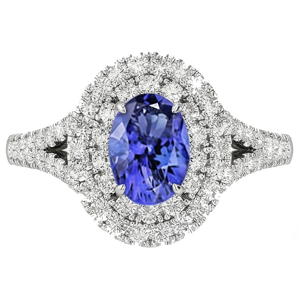 6.75 Carats Tanzanite And Natural Earth Mined Diamond ( Not Lab Grown ) s Ring 14K White Gold