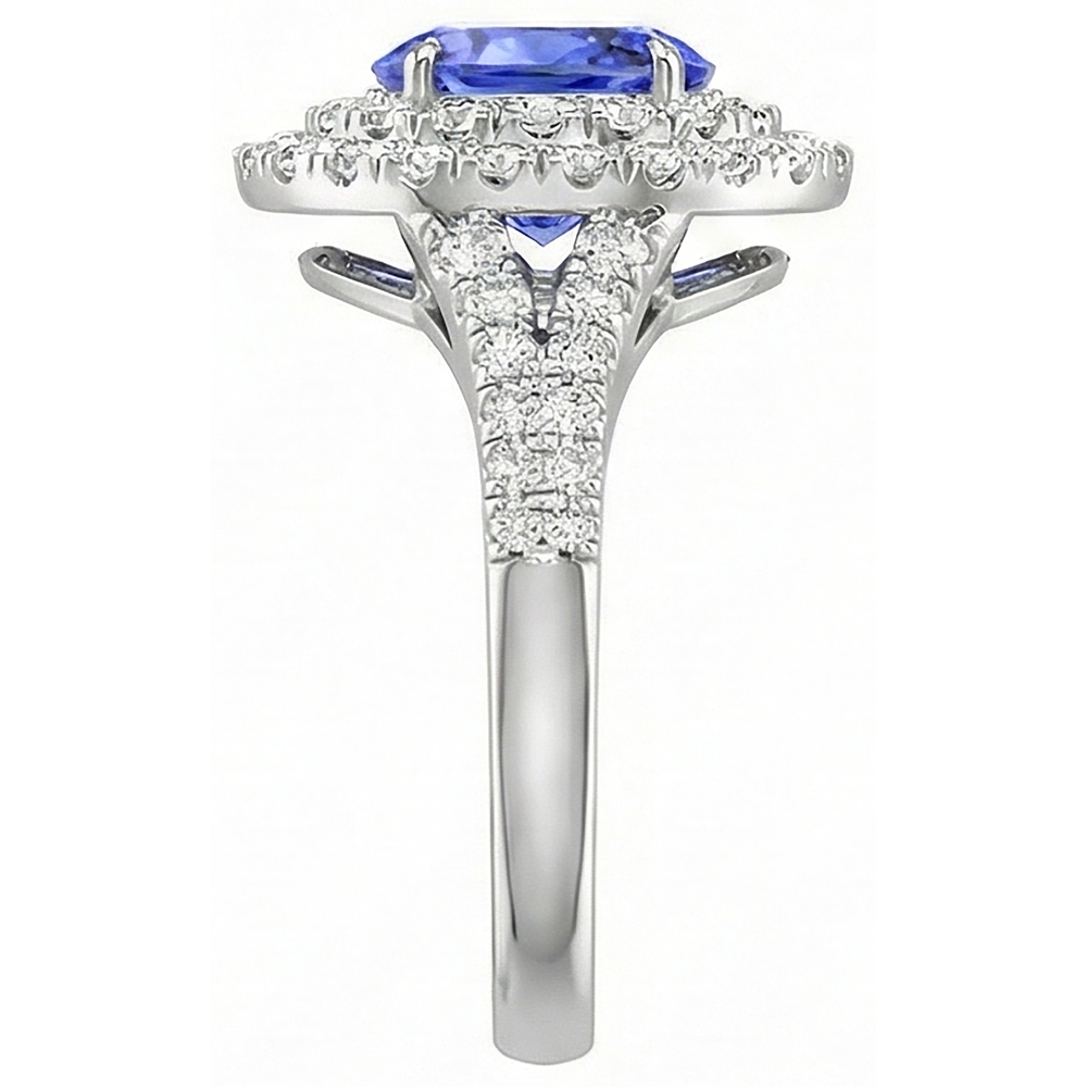 6.75 Carats Tanzanite And Natural Earth Mined Diamond ( Not Lab Grown ) s Ring 14K White Gold