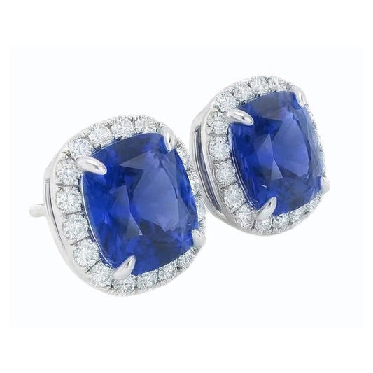 6.80 Carats Sapphire And IGI CERTIFIED Diamonds Lady Studs Earring White Gold 14K