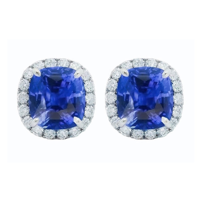 6.80 Carats Sapphire And Natural Earth Mined Diamond ( Not Lab Grown )s Lady Studs Earring White Gold 14K