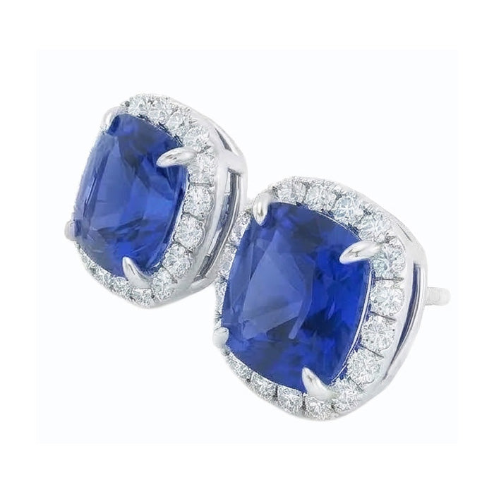 6.80 Carats Sapphire And Natural Earth Mined Diamond ( Not Lab Grown )s Lady Studs Earring White Gold 14K