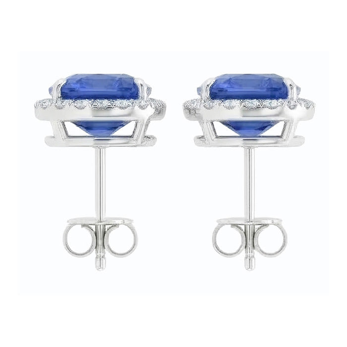 6.80 Carats Sapphire And Natural Earth Mined Diamond ( Not Lab Grown )s Lady Studs Earring White Gold 14K