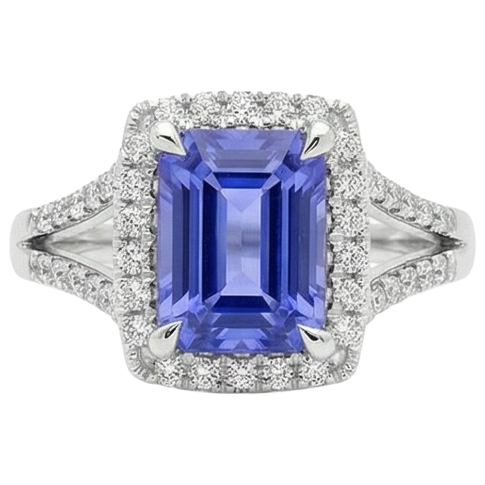 6.85 Ct Blue Tanzanite With Natural Earth Mined Diamond ( Not Lab Grown )s Ring Gold White 14K
