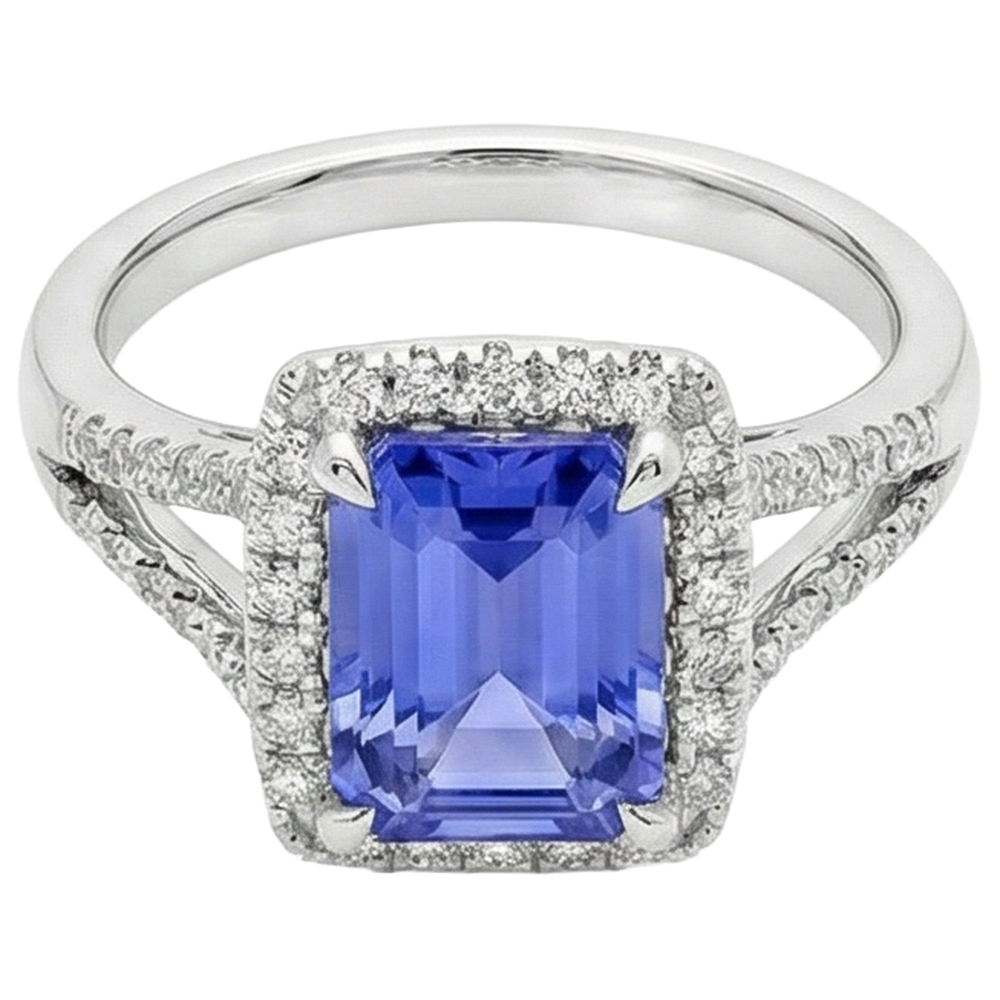 6.85 Ct Blue Tanzanite With Natural Earth Mined Diamond ( Not Lab Grown )s Ring Gold White 14K