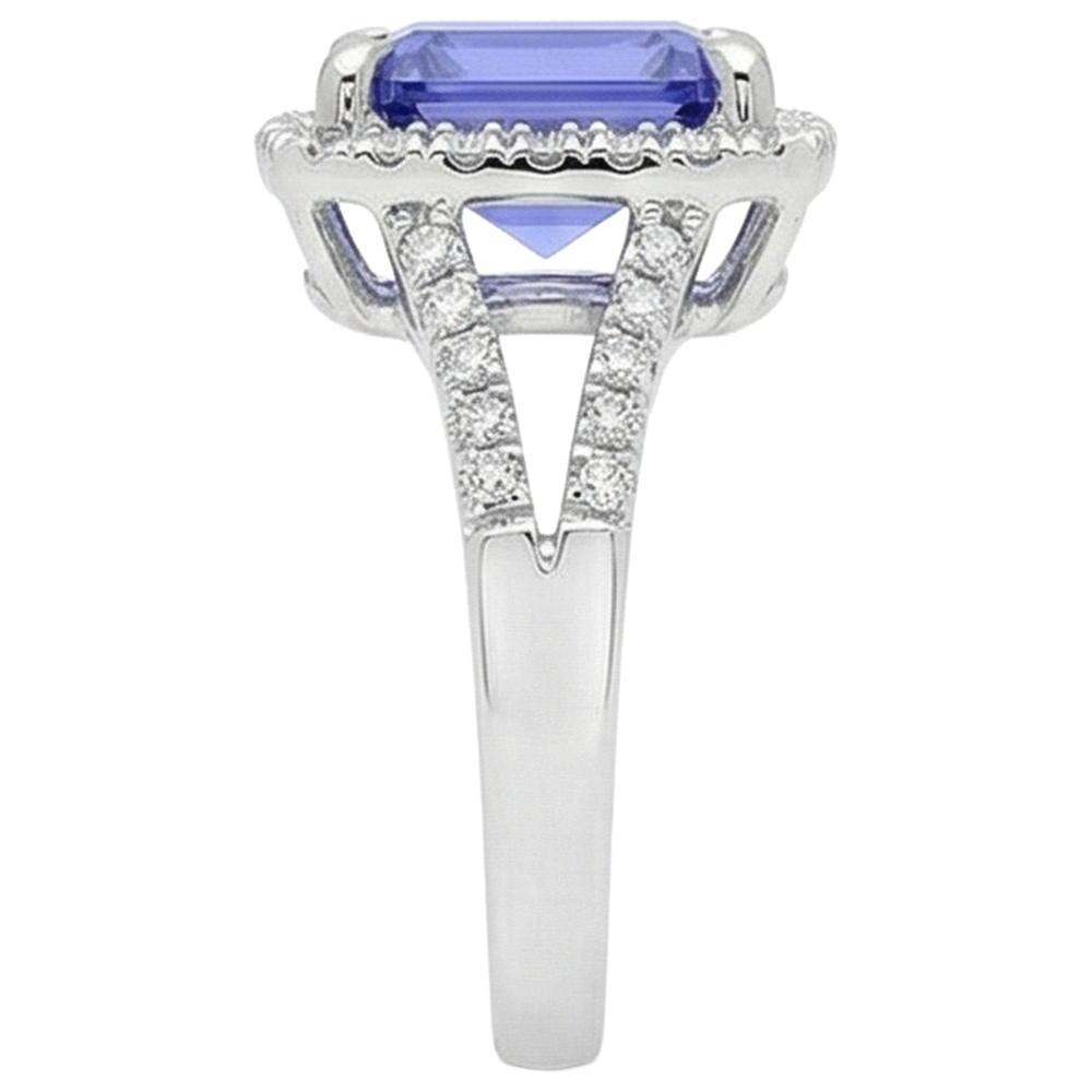 6.85 Ct Blue Tanzanite With Natural Earth Mined Diamond ( Not Lab Grown )s Ring Gold White 14K