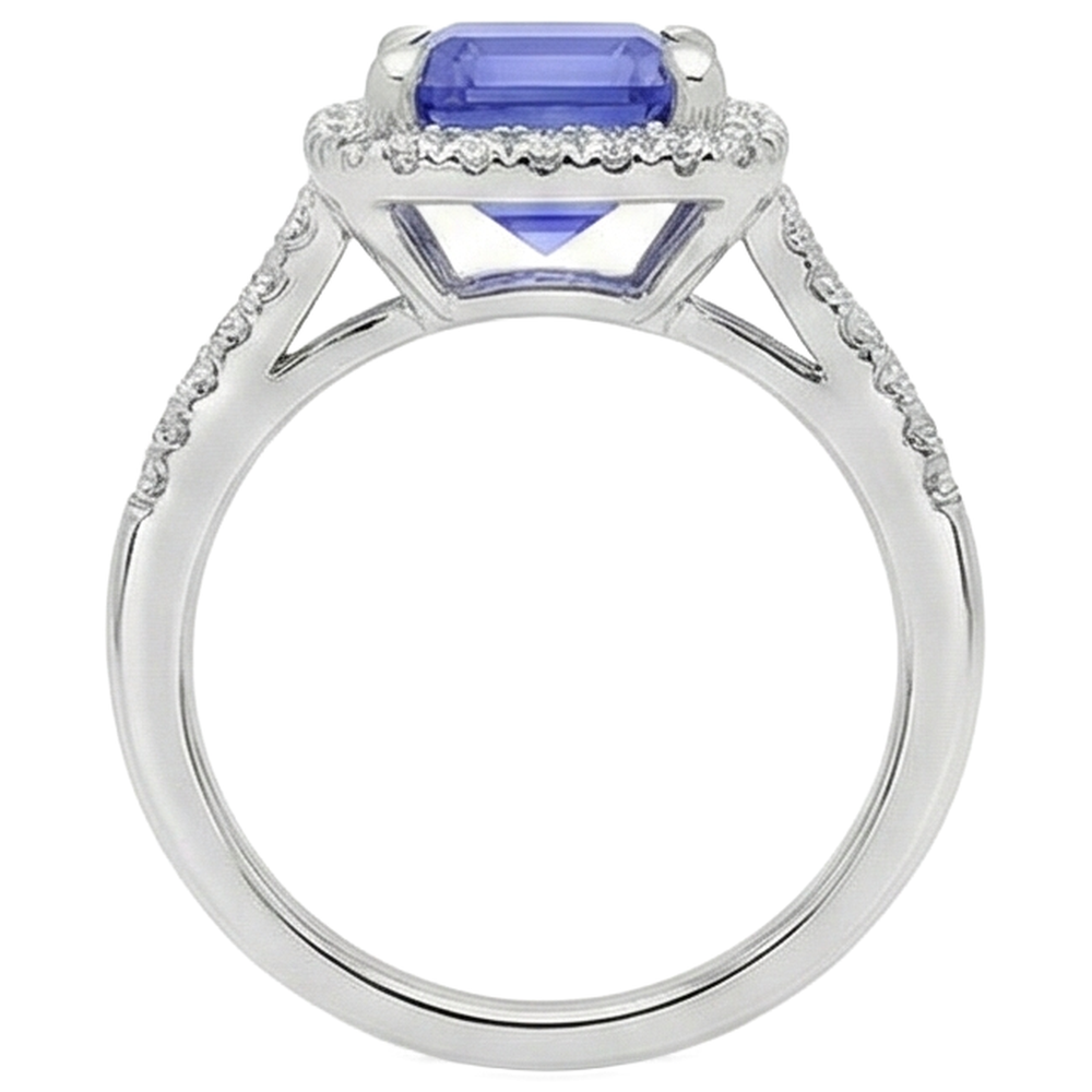 6.85 Ct Blue Tanzanite With Natural Earth Mined Diamond ( Not Lab Grown )s Ring Gold White 14K