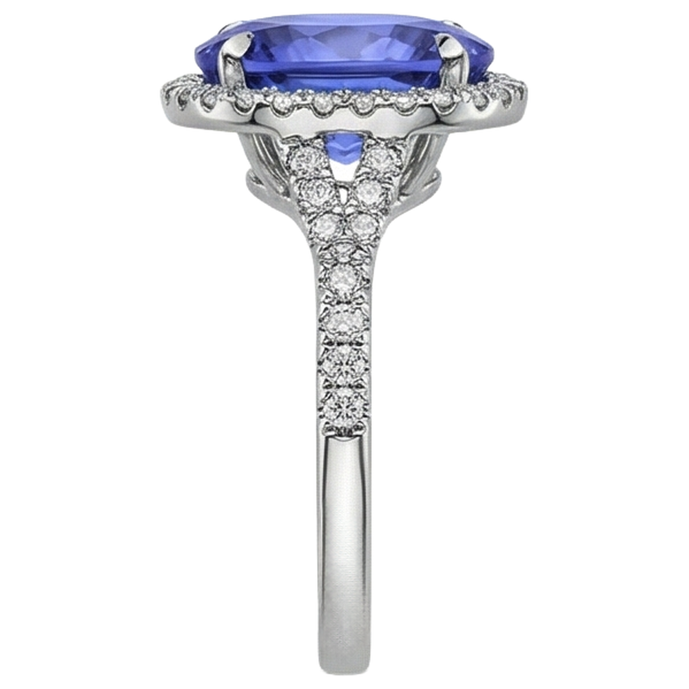 6.85 Ct Tanzanite With Halo Natural Earth Mined Diamond ( Not Lab Grown )s Ring White Gold 14K