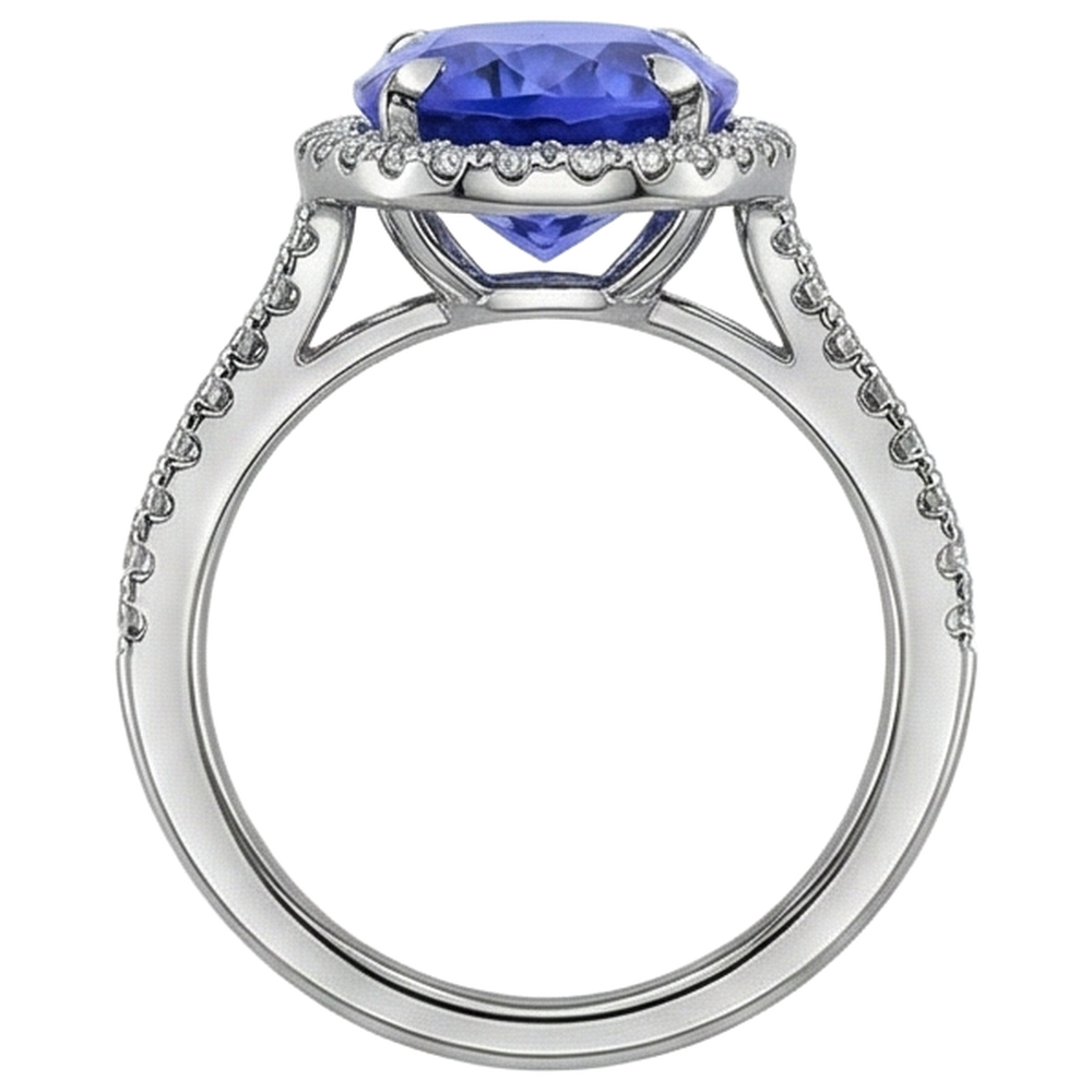 6.85 Ct Tanzanite With Halo Natural Earth Mined Diamond ( Not Lab Grown )s Ring White Gold 14K