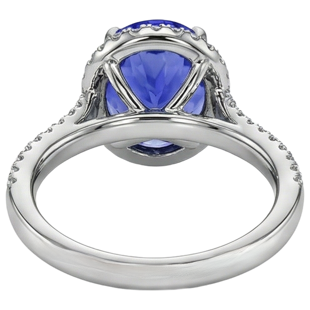 6.85 Ct Tanzanite With Halo Natural Earth Mined Diamond ( Not Lab Grown )s Ring White Gold 14K