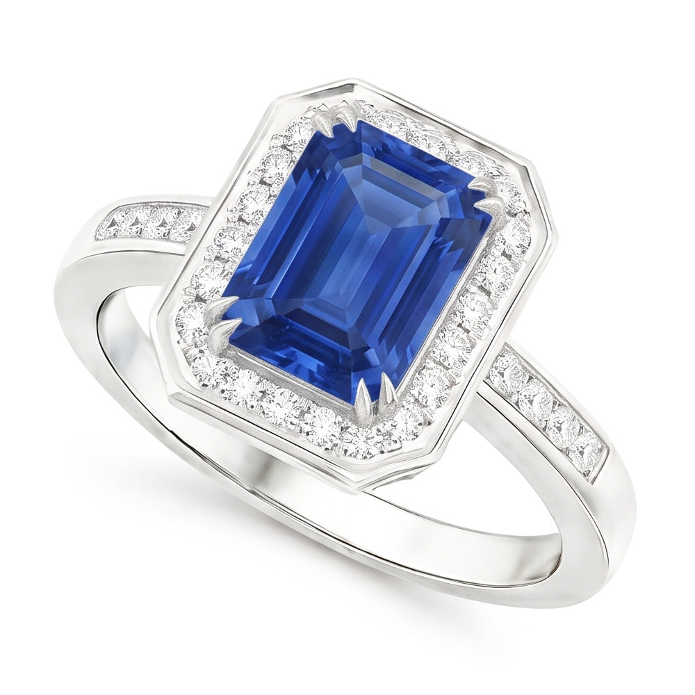 6 Carat Elegant Sapphire Engagement Halo Ring