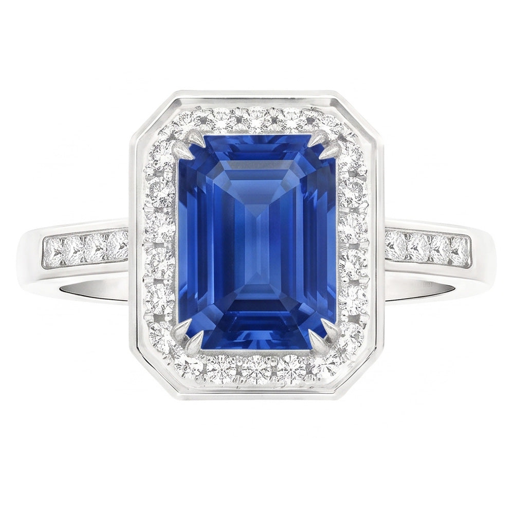 6 Carat Elegant Sapphire Engagement Halo Ring