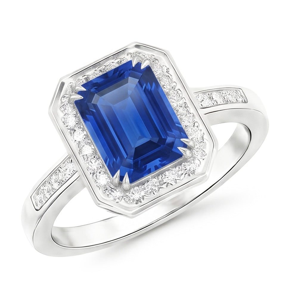 6 Carat Elegant Sapphire Engagement Halo Ring