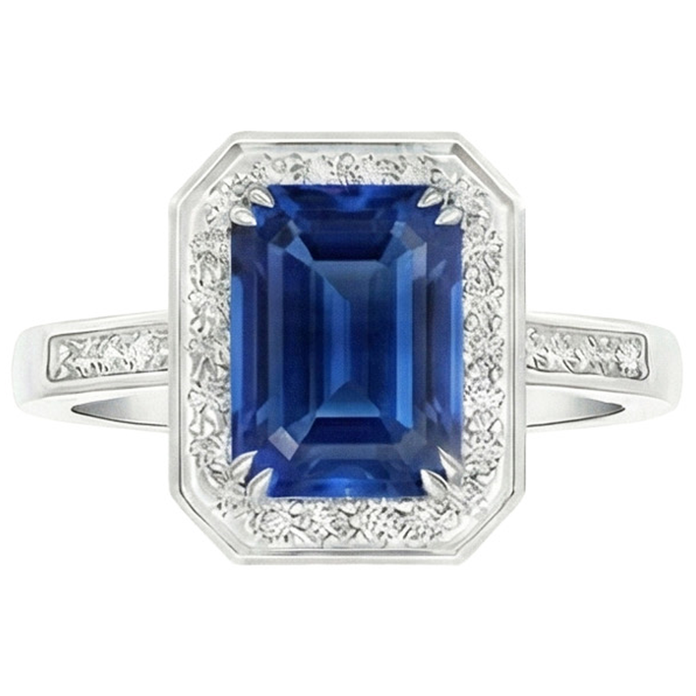 6 Carat Elegant Sapphire Engagement Halo Ring