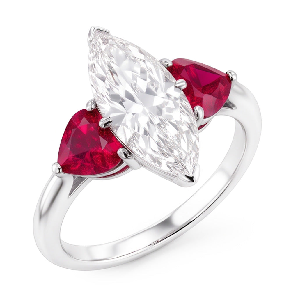 6 Carat Marquise Natural Earth Mined Diamond ( Not Lab Grown ) Ring With Rubies