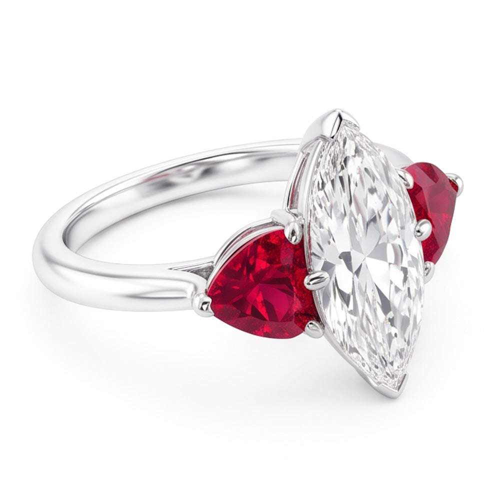 6 Carat Marquise Natural Earth Mined Diamond ( Not Lab Grown ) Ring With Rubies