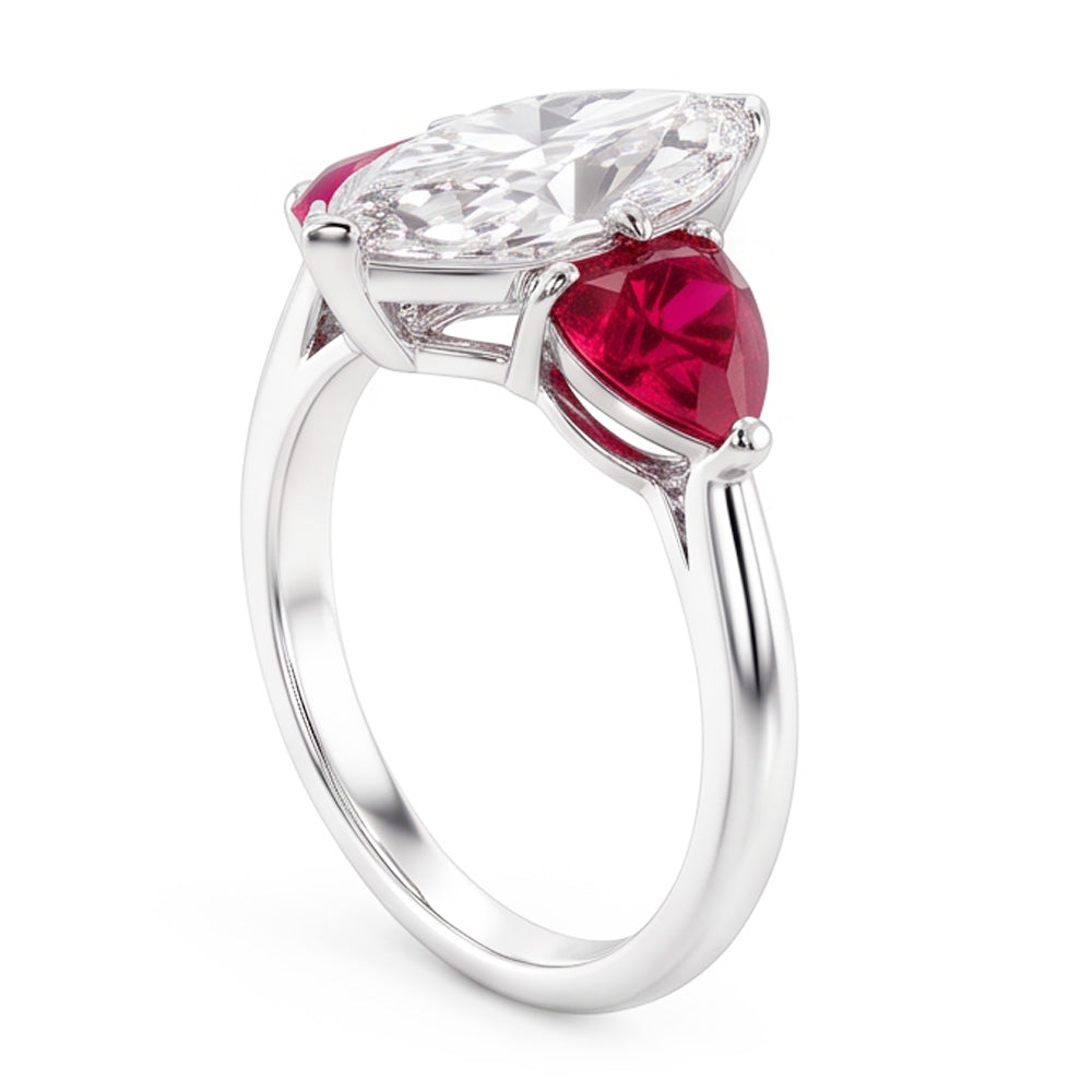 6 Carat Marquise Natural Earth Mined Diamond ( Not Lab Grown ) Ring With Rubies