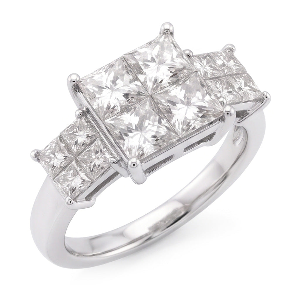 6 Carats Natural Earth Mined Diamond ( Not Lab Grown ) Engagement Ring Princess Cut White Gold 14K