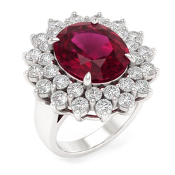 6 Carats Red Oval Cut Tourmaline And Natural Earth Mined Diamond ( Not Lab Grown )  Anniversary Ring