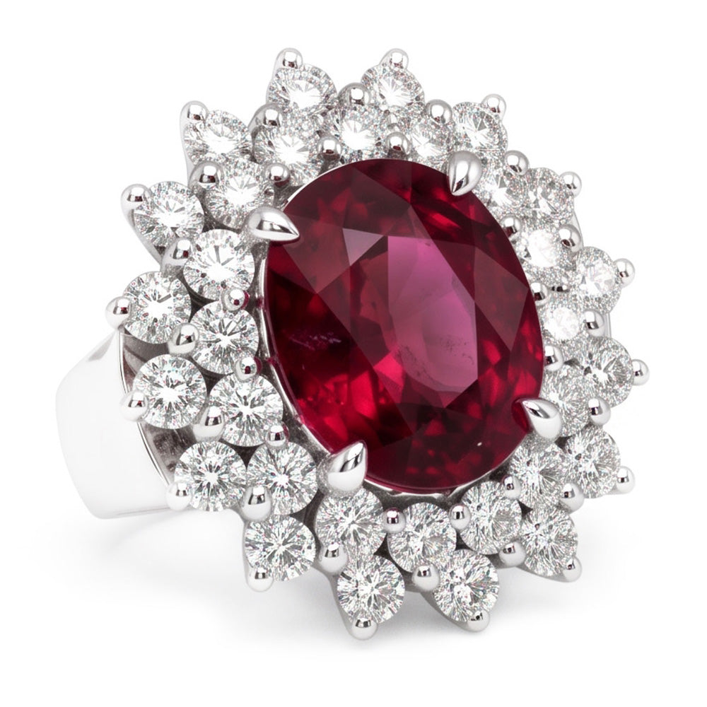6 Carats Red Oval Cut Tourmaline And Natural Earth Mined Diamond ( Not Lab Grown )  Anniversary Ring