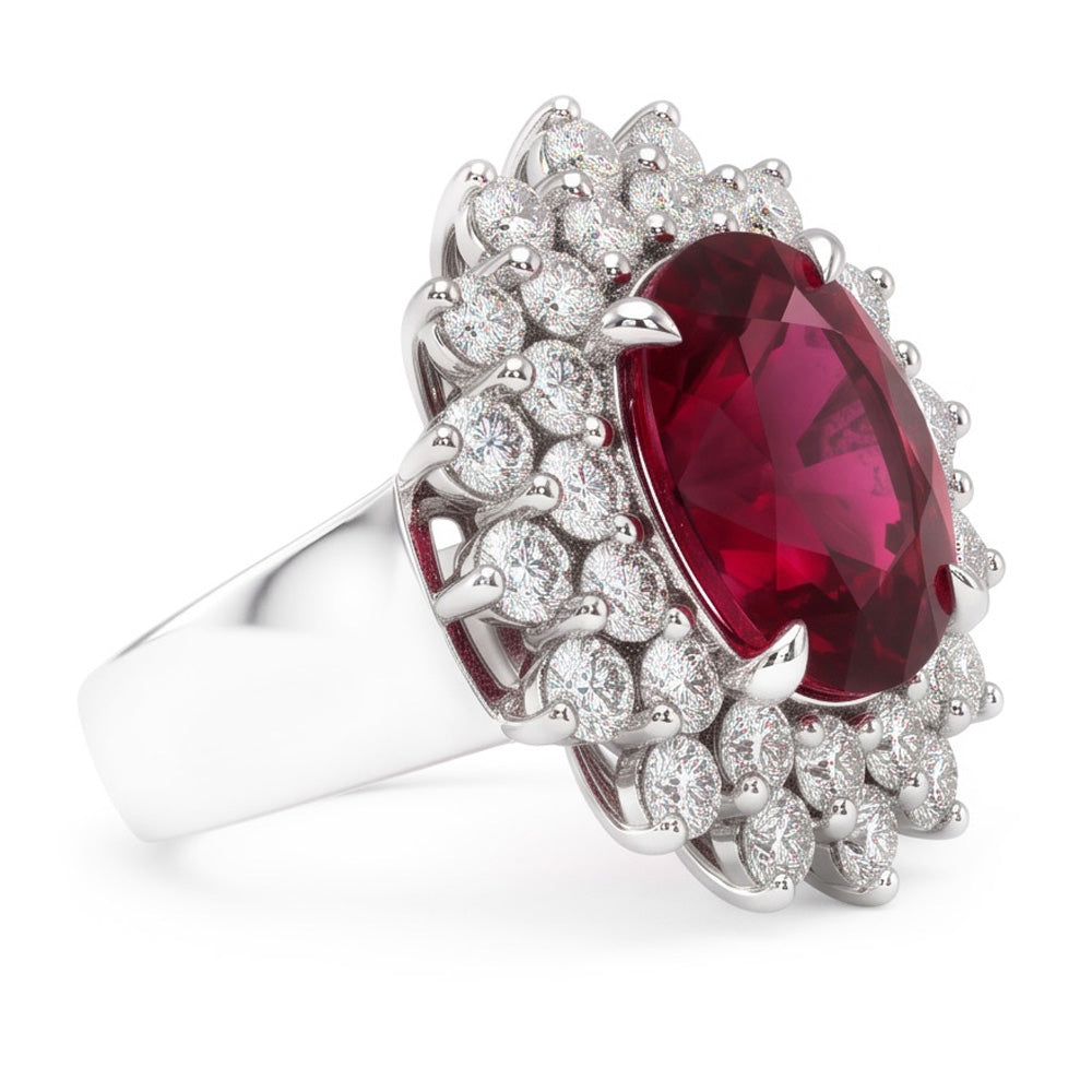 6 Carats Red Oval Cut Tourmaline And Natural Earth Mined Diamond ( Not Lab Grown )  Anniversary Ring
