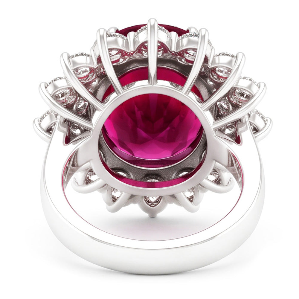 6 Carats Red Oval Cut Tourmaline And Natural Earth Mined Diamond ( Not Lab Grown )  Anniversary Ring