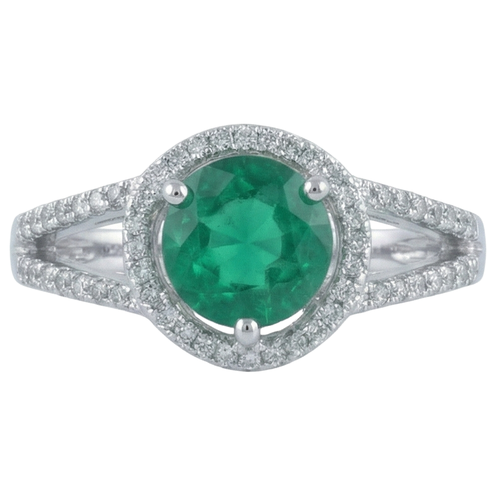 6 Carats Round Shape Green Emerald With Natural Earth Mined Diamond ( Not Lab Grown )  Ring Gold