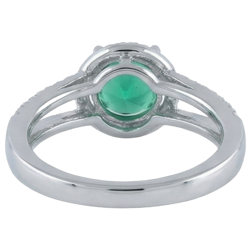 6 Carats Round Shape Green Emerald With Natural Earth Mined Diamond ( Not Lab Grown )  Ring Gold