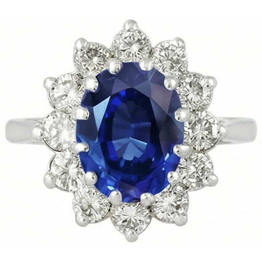 6 Carats Sri Lanka Blue Sapphire Natural Earth Mined Diamond ( Not Lab Grown ) s Ring 14K White Gold