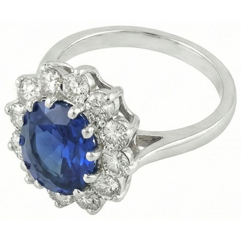 6 Carats Sri Lanka Blue Sapphire Natural Earth Mined Diamond ( Not Lab Grown ) s Ring 14K White Gold
